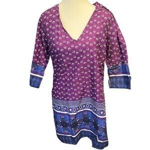 Old Navy Tunic Dress Women's M Purple Cotton‎ Blue Boho Chic Retro Summer Casual